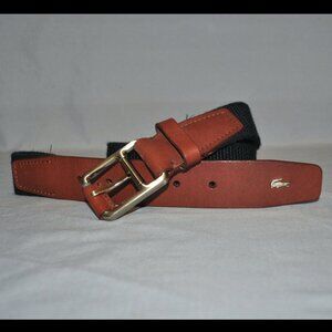 Lacoste Belt Mens Size XL Leather & Elastic Canvas Logo Belt